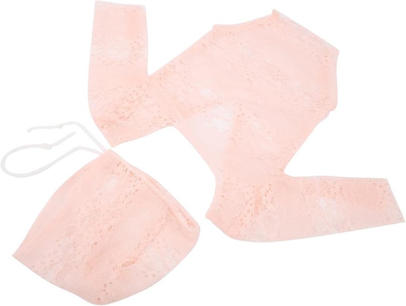 Newborn Baby Photography Prop Pink Lace Romper Hat Set Soft Breathable Wrap - Image 2